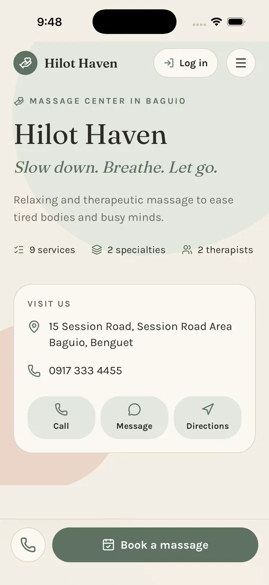 Hilot Haven’s website on a phone