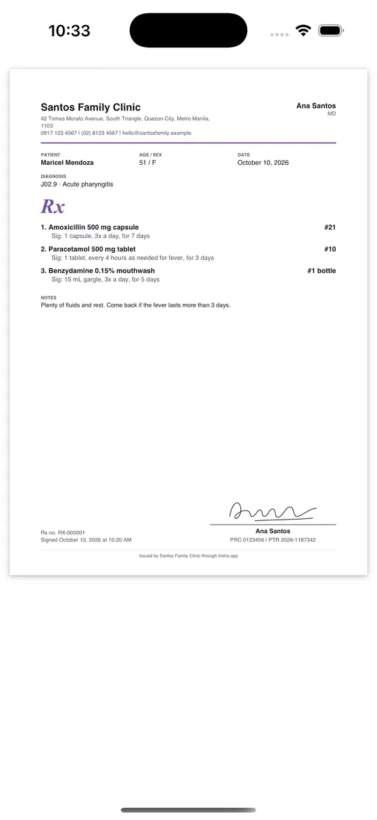 A signed prescription PDF on a phone
