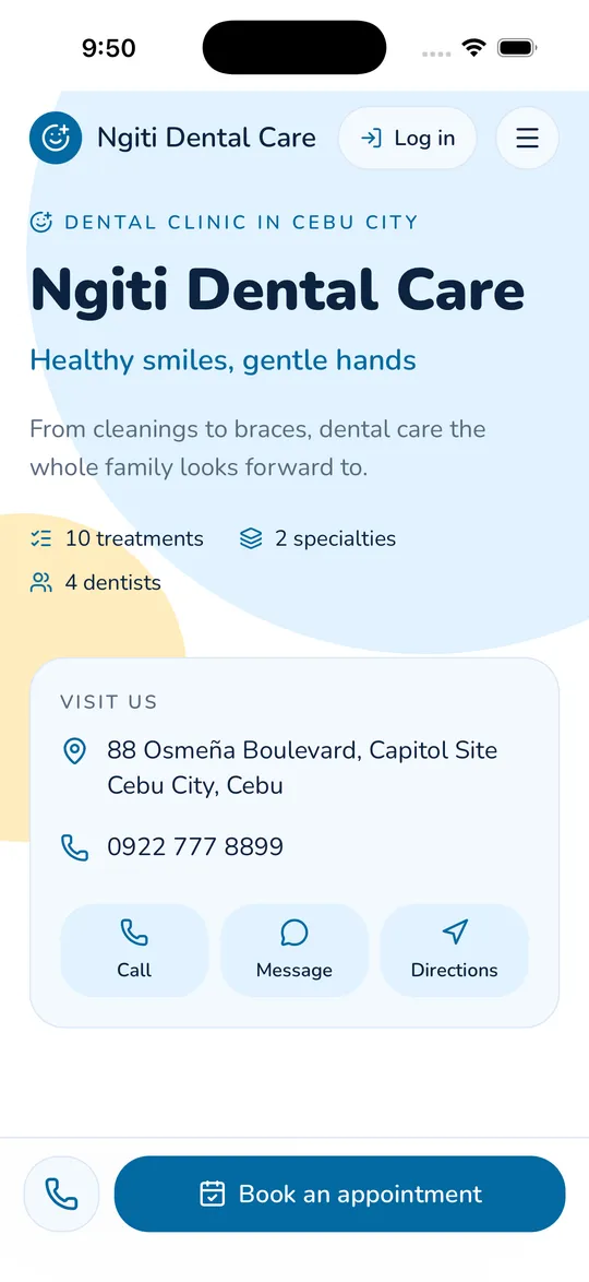 Ngiti Dental Care’s website on a phone